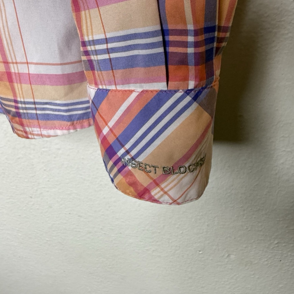 Columbia Kick Fix Plaid Long Sleeve Shirt Orange Pink Insect Block Womens Large - Picture 4 of 10